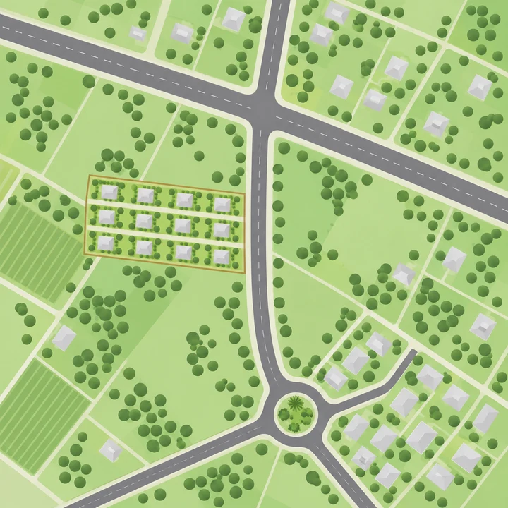 Vaishnavi Villas Sarjapur Road location map, a schematic of a villa community beside a road junction